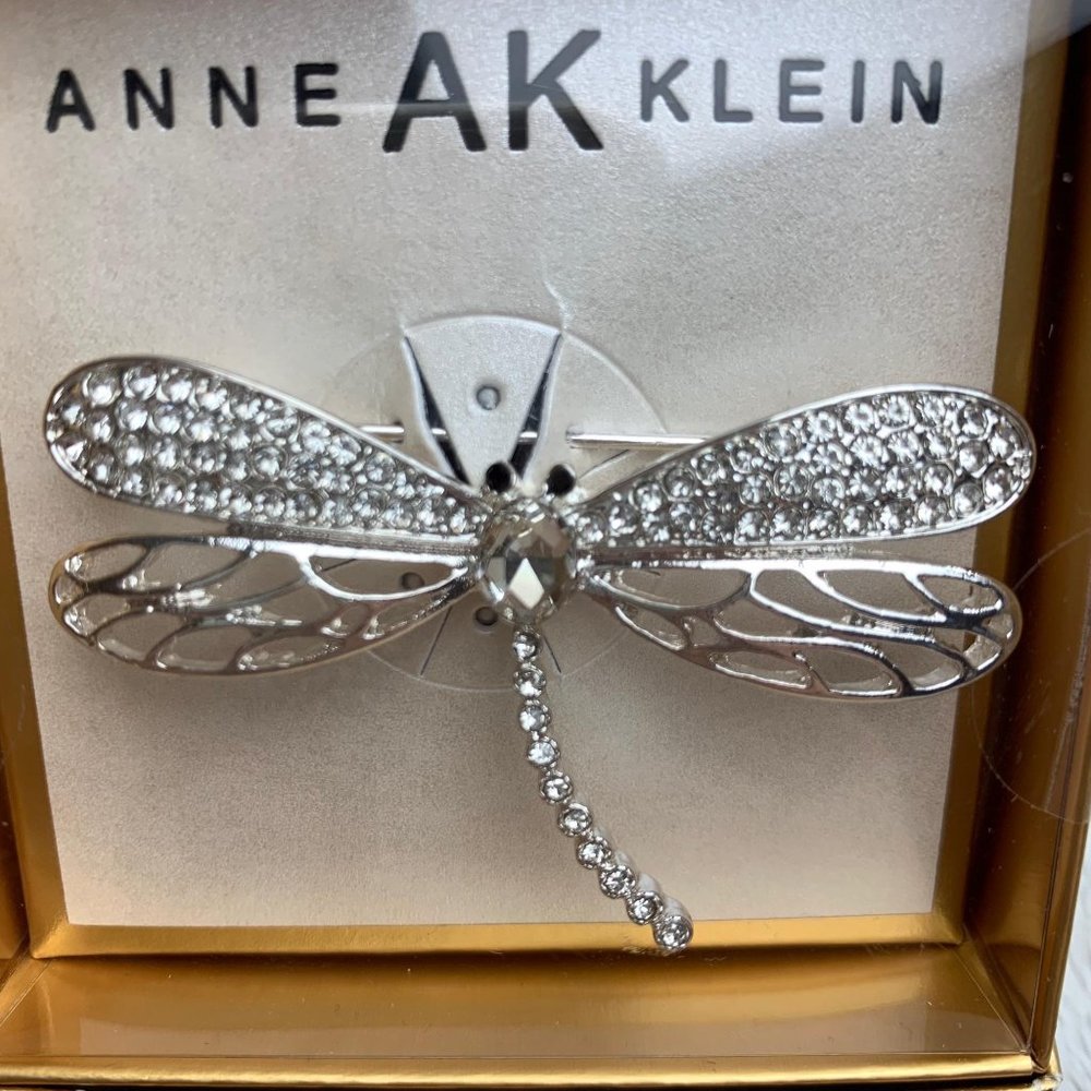 Anne Klein Silver Dragonfly Rhinestone Brooch